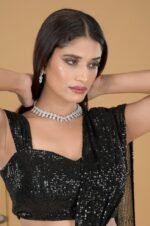 Black Starlet Glamour Ready-to-Wear Sequinned Draped Saree and Blouse Set for Women Girls | Fashion Wear for Party | Wedding Saree | Ethnic Wear | Festivewear - Image 2