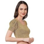 Readymade Shining Lycra Stretchable Round Neck Half Sleeve Blouses || Womens Mettalic Stretchable Readymade Blouses - Image 3