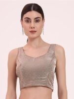 Women's Beige Organza Crushed Siroski Work Embellished Border Saree With Unstitched Blouse - Image 3