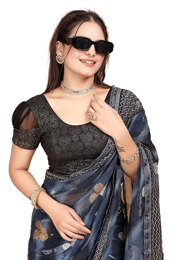 714kM4flN9L._SY879_ Round Neck Dobby Cotton Lycra Stretchable Elbow Half Sleeve Readymade Saree Blouse for Women Stylish (Copy) - Image 1
