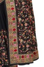 Black Kashmiri Resham Heavy Embroidered Border Work Georgette Saree Sari with Heavy Work UnStitch Blouse Piece For Women & Girls - Image 2