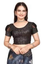 Round Neck Dobby Cotton Lycra Stretchable Elbow Half Sleeve Readymade Saree Blouse for Women Stylish (Copy) - Image 3
