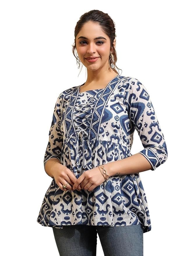 71Rv-MdyqaL._SY879_ Regular Fit Tops Women Printed Shirt Top Women | Tops Women Stylish Latest | Office Wear Tops Women | Cotton Blend Tops Women | Women's Top | Girls Top Women's - Image 1