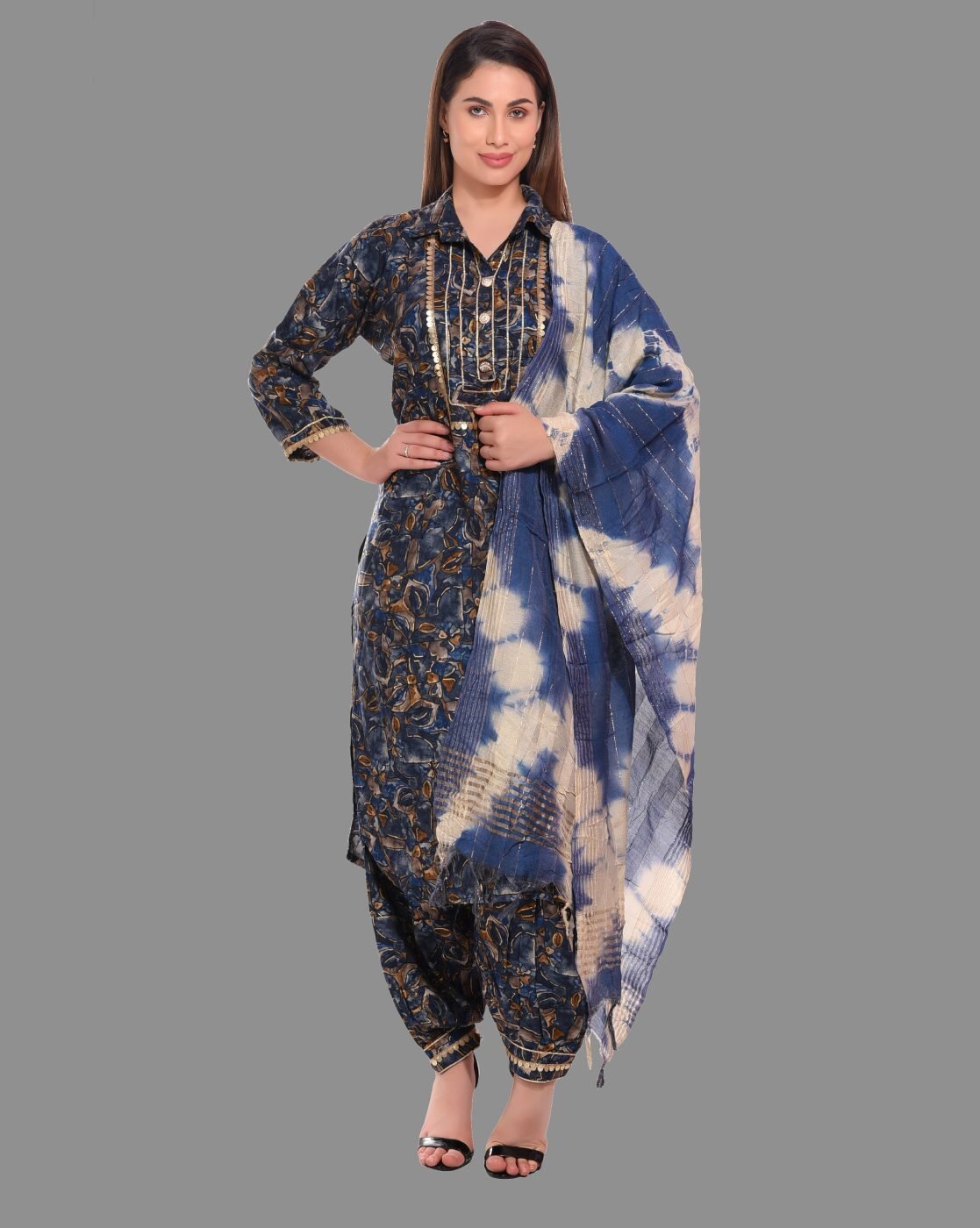 -1117Wx1400H-466823157-blue-MODEL Women Floral Print Straight Kurta Suit Set - Image 1