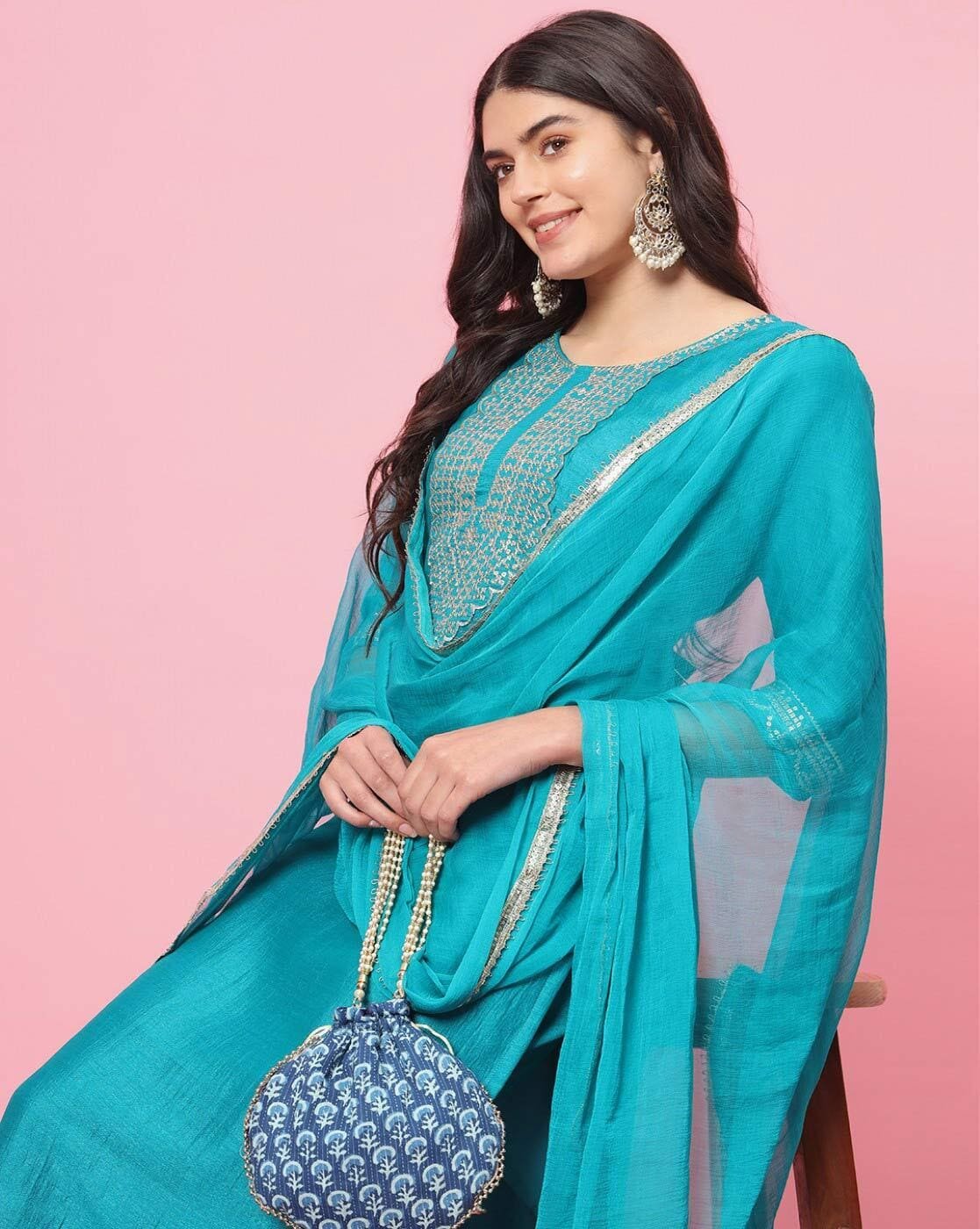 -1117Wx1400H-467069647-green-MODEL3 Women Embroidered Straight Kurta Set - Image 1