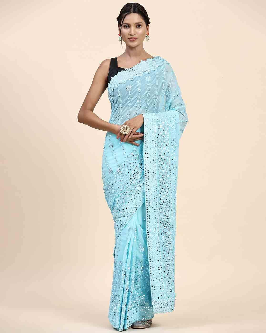 -1117Wx1400H-466954837-blue-MODEL2 Women Embroidered Georgette Saree - Image 1