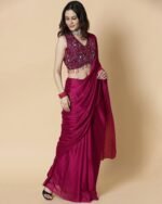 Women Striped Georgette Saree with Pre-Stitched Blouse - Image 5