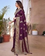 Women Floral Woven Saree with Tassels - Image 2