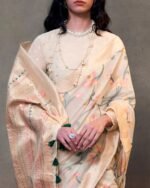 Women Floral Woven Silk Saree with Tassels - Image 3