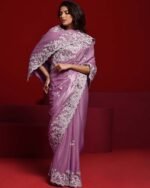 Women Embroidered Saree with Scalloped Border - Image 2