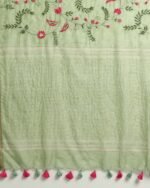 Embroidered Hand Dyed Linen Silk Saree - Image 4
