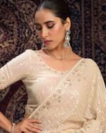 Women Embroidered Saree with Contrast Border - Image 4