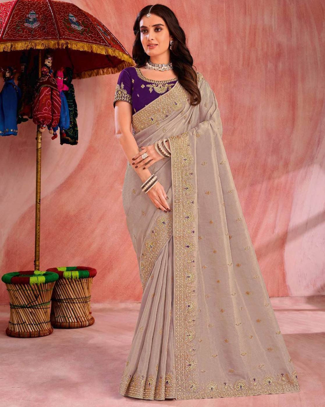 -1117Wx1400H-701424050-beige-MODEL Women Silk Traditional Saree - Image 1